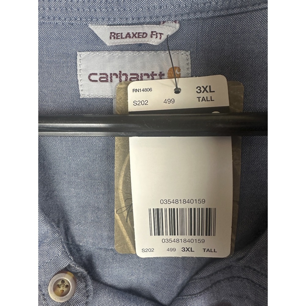 NEW Carhartt Chambray Long Sleeve Shirt Blue Button Down Big & Tall Size 3XL 3X - Picture 9 of 11